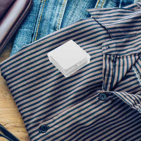 Durable Eighty Piece PVC Shirt Collar Stays Lock Down Sharp Looks On Dress Shirts Keeping Them Crisp Without Sagging Or Wrinkling During Daily Grind Hours on a striped shirt.