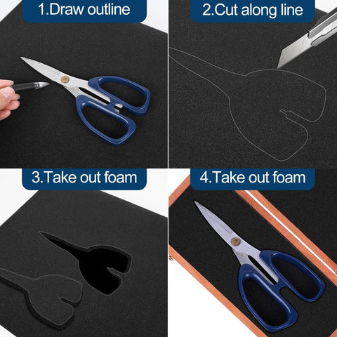 Rock Solid High Density Polyurethane Foam Sheets 12X12X1 Inch Hella Durable Next Level Packing Inserts For Toolboxes Camera Gear Jewelry Boxes Diy Crafts Black 4 Pack cutting process with scissors on foam.