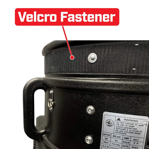 Close-up of Velcro fastener on Hella Powerful 3/4HP Air Blower Unit For Wacky Waving Inflatable Tube Guy.