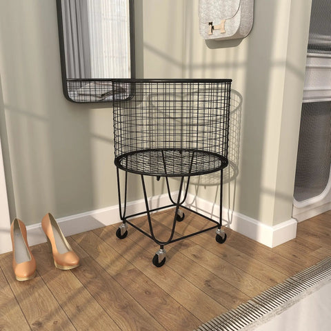 Rugged Metal Storage Cart with Rolling Mesh Laundry Hamper Deep Set Black Finish Industrial Style Organizer for Home or Laundry Room 18 by 18 by 24 Inches Everyday Workhorse Urban Vibe Durable Steel Build