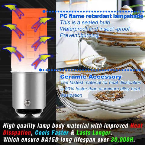 Ultra Bright BA15D LED RV Interior Light Bulbs 12V Pack with flame retardant lampshade and ceramic accessory