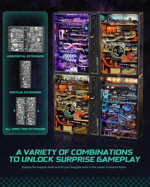 Marble Run Mechanical 3D Puzzle Kit For Adults And Teens, DIY Miniature Model Building, Parallel World Hip Hop Street MR03S With Lights And USB C Power For A Streetwise Track Adventure, cyberpunk track set
