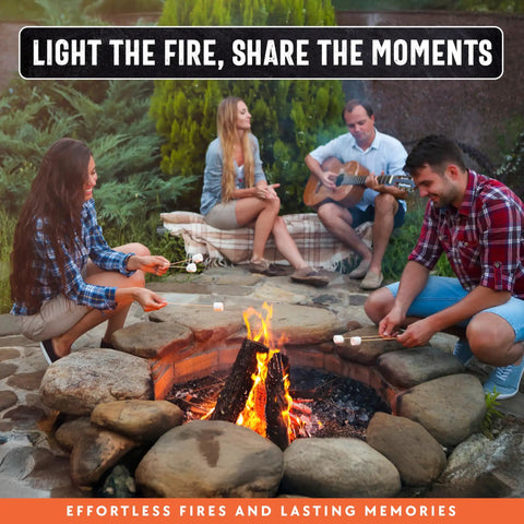 Group enjoying campfire with Fatwood Fire Starter Sticks 10lb Box For Campfires And BBQs, 100 Percent Natural Fire Starters