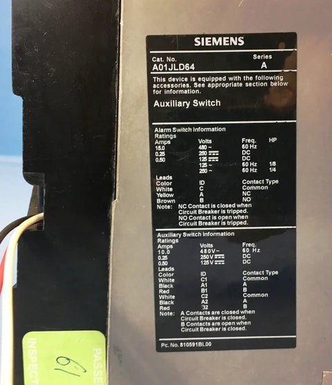 Top Dollar 600 Amp Three Pole Molded Case Circuit Breaker Rock Solid 600 Volt Thermal Magnetic label with specifications and ratings.