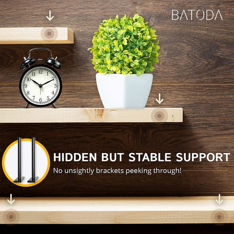 Heavy Duty Eight Inch Floating Shelf Brackets With Hidden Steel Supports Hella Sturdy Pack Of Six Wall Mount Hardware, displaying modern decor.
