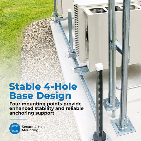 Heavy Duty Galvanized Strut Post Base Single Channel 1-5/8 Inch Side Mount 6x6 Inch Square Four Mounting Holes Zinc Plated