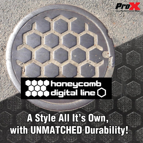 Honeycomb design round manhole cover set on pavement, showcasing durability and style, ideal for ProX gear applications.