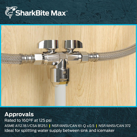 Game Changer Dual Shut Off Quarter Turn Ball Valve With Push To Connect Brass Fittings And Chrome Finish For Pex Copper Cpvc Pipes Quick Wet Line Hookup No Sweat Install Smooth Flow Control installed at sink with braided hoses.