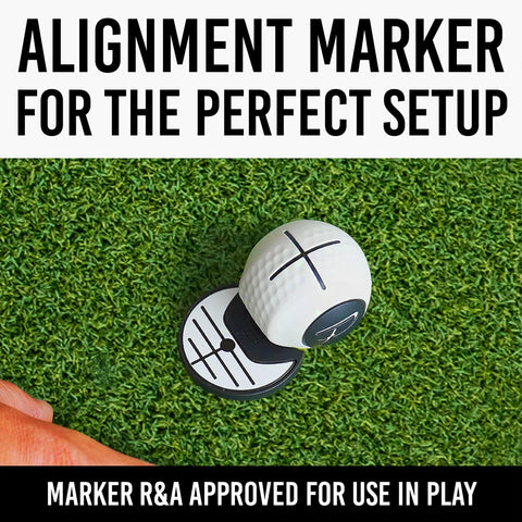 Devil Ball Face Angle Trainer on grass with alignment marker for putting practice setup