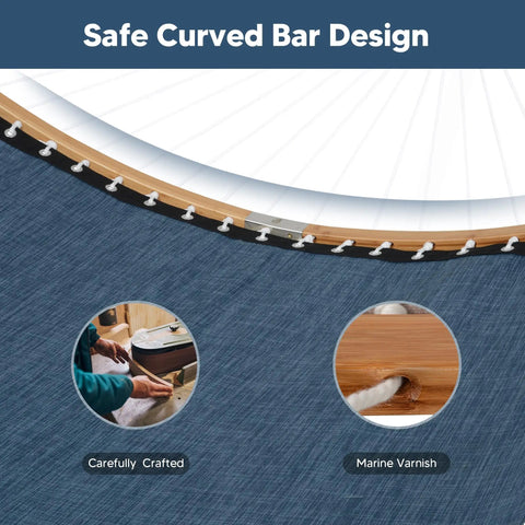 Close-up of two person hammock with heavy duty curved bar for poolside and backyard lounging go to choice for quick dry Textilene and Olefin fabric.
