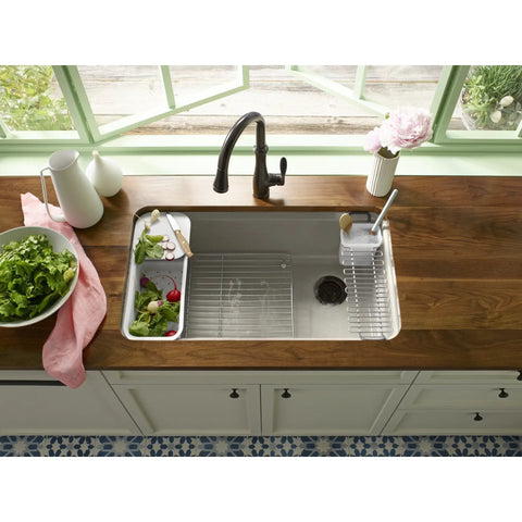 Left Hand Riverby Sink Rack In Stainless Steel For River By Sinks Built Tough To Handle Daily Use Protective Grid That Shields Your Sink Surface Fits Left Side Of K 5871 River By Sinks And Pairs With Right Hand Rack K 6255