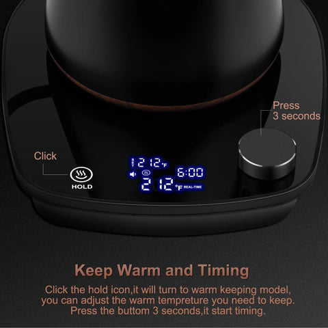 Control panel of Gooseneck Electric Kettle With Smart Temperature Control, 0.9L Stainless Steel Interior, 1000W Fast Heat, Ideal For Pour Over Coffee And Tea, Boil Water Quick, Black