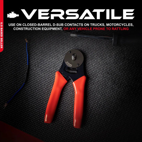 Deutsch Closed-Barrel D-Sub Crimper for 12-20 AWG with Ratcheting Action on textured surface