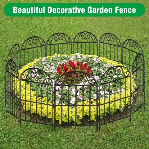 10 Panel Collapsible Garden Fence For Dogs And Rabbits Black Rustproof Metal Wire Arched Border around flower bed