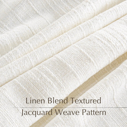 Close-up of Natural Linen Curtains With Jacquard Waffle Weave texture, showing detailed fabric pattern for living room use.