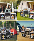 Foldable Camping Kitchen Table With Light Stand And Windshield Portable Grill Station 3 Organizers Carry Bag For Outdoor Cooking Beach BBQ Picnic Indoor Office Use.