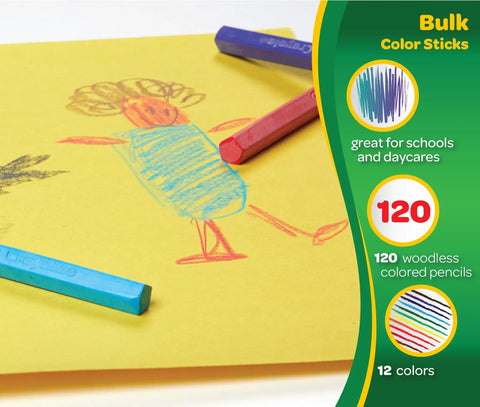 Color Sticks Class Pack 120 Count Kid Friendly with 10 Assorted Colors Thick Solid Crayon Sticks drawing on paper