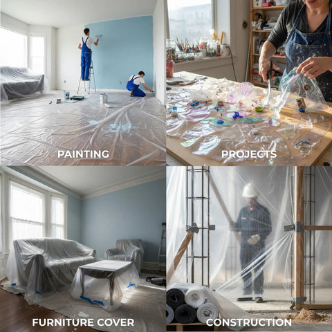 12 X 9 Ft Drop Cloths 6 Pack Plastic Painter Tarps For Painting Waterproof Floor And Furniture Protection DIY Home Projects