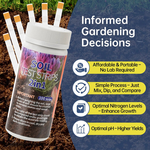 Soil pH And Nitrogen Test Kit 2 In 1 With Test Tubes 100 Count For Garden Lawn Grass Flower Vegetable Compost Nutrients Plants DIY Friendly