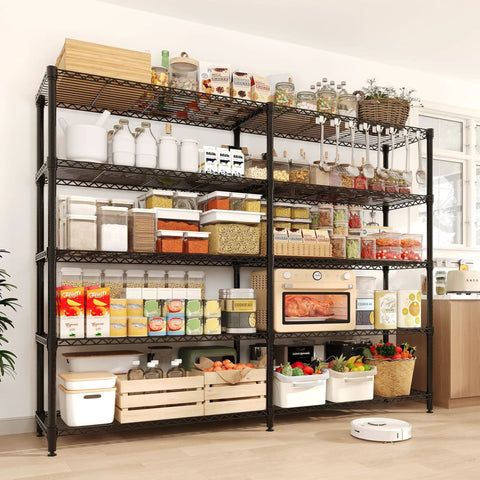 Five Tier Heavy Duty Metal Storage Shelves 60 Inch Wide Wire Shelving Unit Built To Last Holds A Beefy 1325 Lbs Total Load 265 Lbs Per Shelf in kitchen pantry