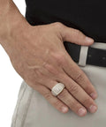 Mens 18k Yellow Gold Plated Round Pave Cubic Zirconia Ice Grid Style Ring Size 10 shown on hand with polished finish and cubic zirconia sparkle.