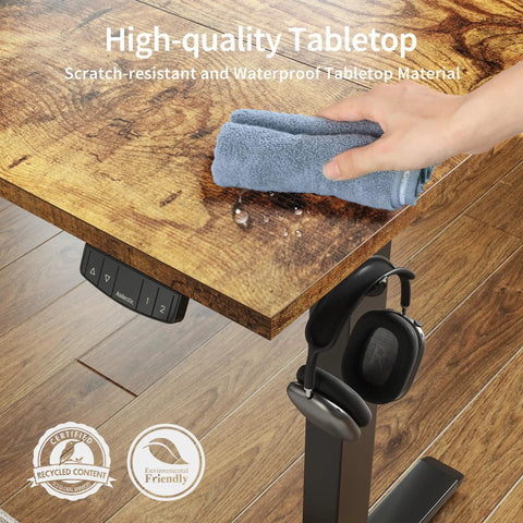 High-quality tabletop of Electric Standing Desk 48 By 24 Inch With Quiet Lift Memory Presets Sit Stand Ergonomic Desk For Home Office 28.3 To 45.7 Inch Height Rustic Brown Finish Smooth Adjustable Computer Table For Workday Comfort