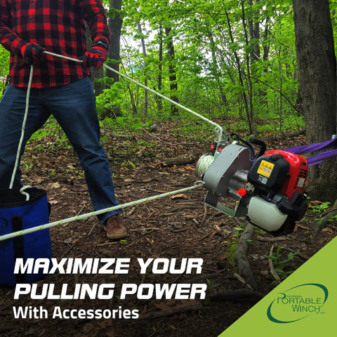 Kickass Gas Powered Capstan Winch packing a hella tough 2200 pound pull capacity in use for outdoor recovery.
