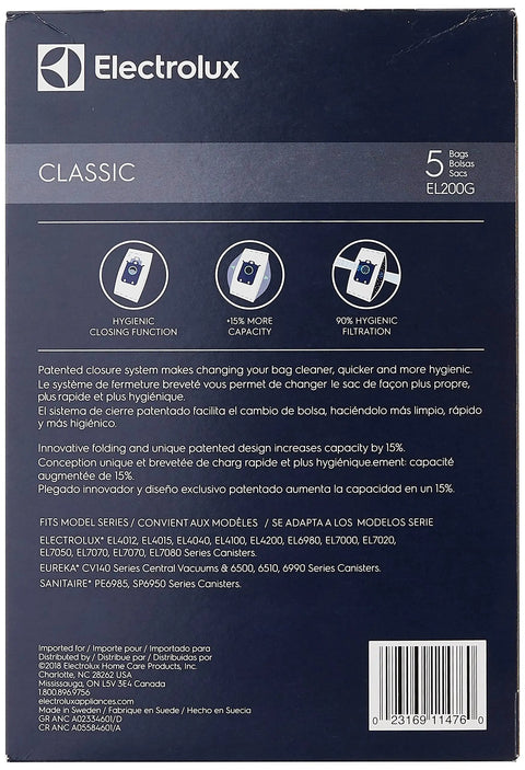 Electrolux Classic packaging for Classic Paper Vacuum Bag 5 Pack Brown Replacement Bags For Canister Vacuums And Central Vacuum Systems.