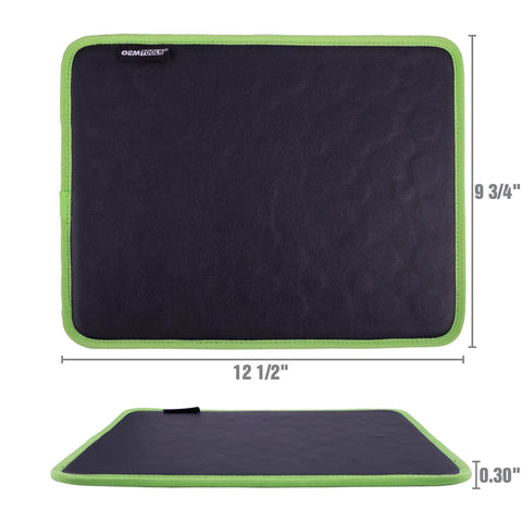 Magnetic Tool Pad 12.5 x 9.75 Inch Flexible Magnet Tray in green and black, showcasing dimensions and thickness.