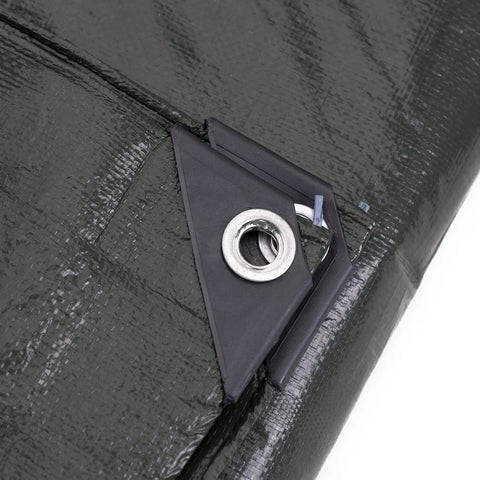 Close-up of grommet on Heavy-Duty Waterproof Tarp 30x40 Ft Finished Size 29 Ft 2 In By 39 Ft 4 In 8 Mil Reversible Multi-Use Cover