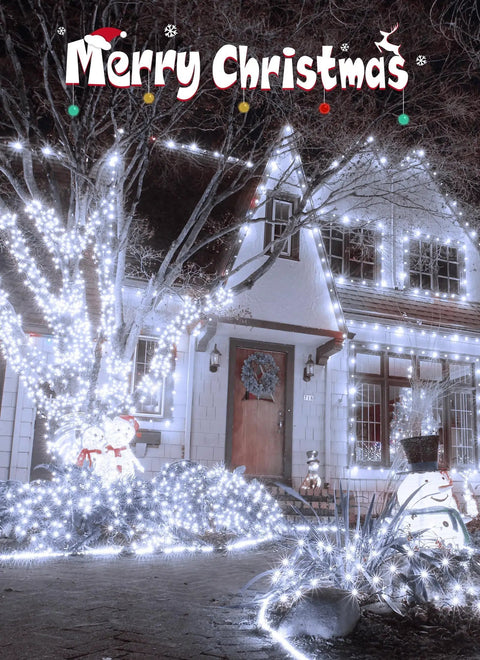 House decorated with Firecracker String Lights 60 LED Battery Operated 5 Feet 2 Pack with Remote Pure White Twinkle Lights for Christmas