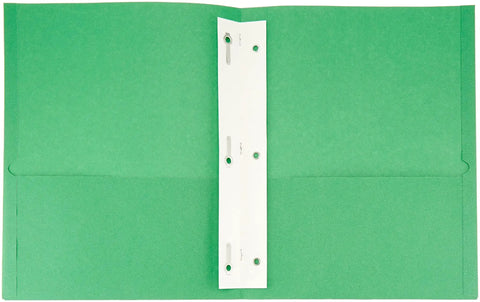 Legit Twin Pocket Folders With Strong Two Prong Fastener And Quick Business Card Slot Holds Letter Size Sheets In Fresh Assorted Colors For Zero Fuss Desk Sorting Solid Twenty Five Pack Keeping Your Files Neat And Ready For The Daily Grind, green folder open view.