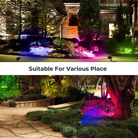 Color Changing RGB Outdoor Yard Spot Lights With Remote 12V Low Voltage Waterproof Landscape Uplights illuminating garden