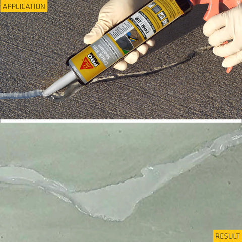Applying Crack Flex Sealant For Horizontal Cracks Up To One Inch Gray Self Leveling Waterproof Polyurethane Sealant on concrete surface