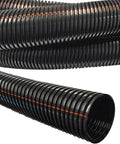Heavy Duty 9/16 Inch Non Slit Wire Loom Flexible Conduit Tubing 1000 Ft Roll UV Resistant Nylon showing flexible black tubing detail.