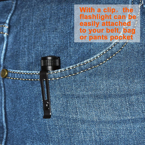 10 Pack Dope Mini Pocket Flashlights With Clip attached to jeans pocket