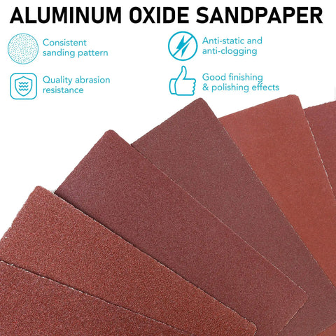 Quarter Sheet Sandpaper Set With 50 Assorted Grits For Palm Sander 5.5 By 4.5 Inches showing multiple grit options for woodwork.