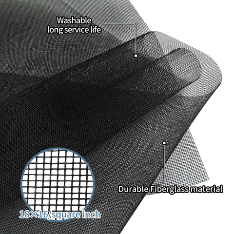 DIY Window Screen Replacement Mesh For Windows Doors And Patio, Adjustable Fiberglass Screen Roll, Charcoal Black Mesh