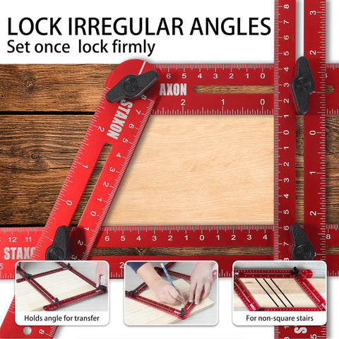 No Sweat Stair Tread Gauge Tool That Hits Marks Dead On With Extendable Folding Ruler And Hidden Screw Rail Guide For Fast Woodworking Layouts And Diy Step Projects, red gauge tool on wood.