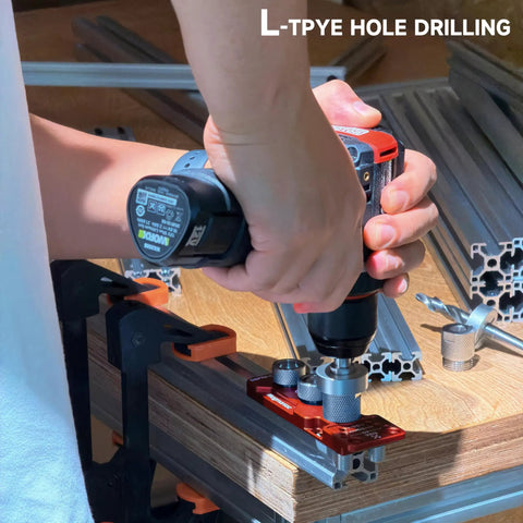 Heavy Duty All Metal Aluminum Profile Drill Guide Jig For Access Holes And Counterbore Drilling, Precision Machined With Smooth Chamfered Edges, Stainless Steel Construction, Tough As Nails, Includes Six Point Two By Ten Millimeter Drill Bits, drilling L-type aluminum extrusion