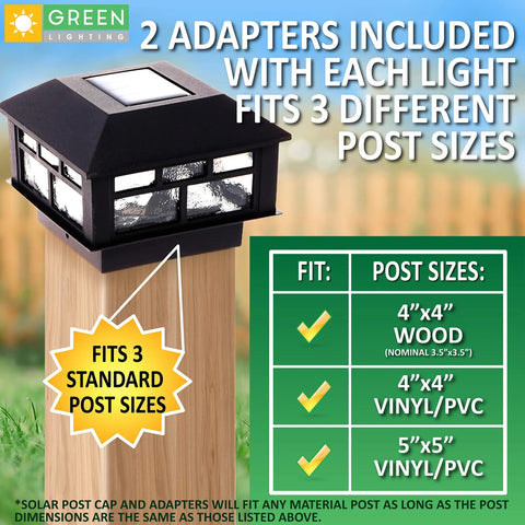12 Pack Solar Post Cap Lights Fits 4x4 Wood And 4x4 Or 5x5 Vinyl Posts Gray Waterproof Outdoor LED Caps For Fence Posts Deck And Garden No Fuss Install Bright Night Lighting with adapter chart