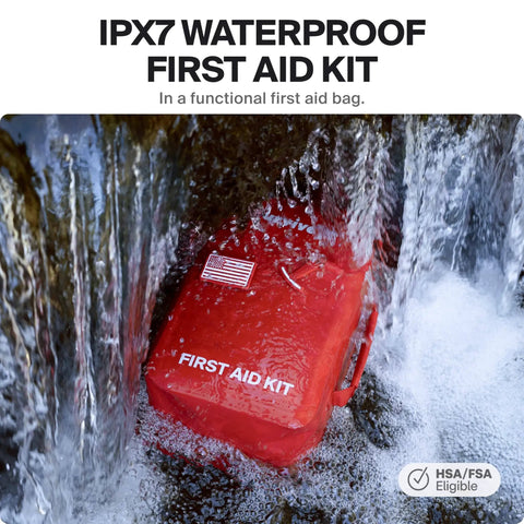 Large Waterproof First Aid Kit For Car, Travel, Home And Outdoors With IPX7 Sealed Zippers, Rubberized Shell in waterfall