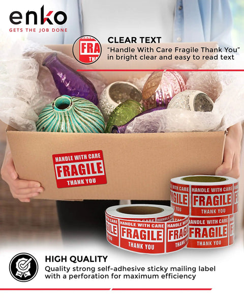 3 X 5 Inch Fragile Shipping Labels Handle With Care Permanent Adhesive, Clear Fragile Warning Labels With Thank You Message, 500 Perforated Self Adhesive Labels On One Roll For Easy Printing And Quick Packing