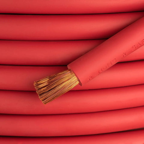 4/0 Gauge Red Welding Cable, 25 Feet, Premium Industrial Grade, Extra Flexible 600 Volt Wire, 100 Percent Copper Close-Up