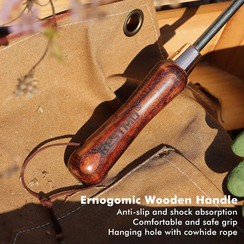 Ergonomic wooden handle of Beefy Heavy Duty Garden Hand Fork For Planting Weeding Transplanting And Soil Cultivation Thickened Sturdy Tines