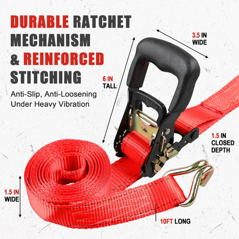 Beefed Up Heavy Duty Ratchet Straps 4 Pack 4500 Lbs Breaking Strength 1.5 Inch Wide 15 Foot Tie Down Straps with padded handle.