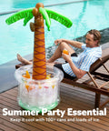Inflatable Palm Tree Cooler, 60 Inch Tall, Beach Theme Pool Party Decor beside swimming pool keeping drinks cold