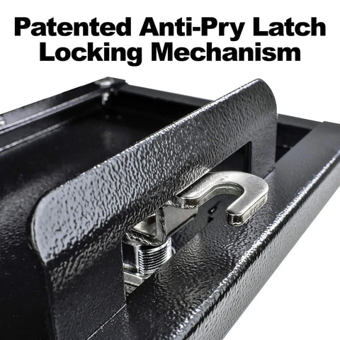 Close-up of anti-pry latch on Curbside Locking Security Mailbox for Home Use, USPS Approved, Heavy-Duty Workhorse 14-16 Gauge Galvanized Steel