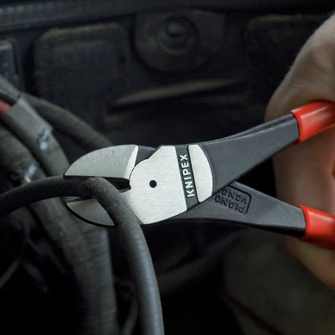Beefy High Leverage Diagonal Cutters For Heavy Duty Wire Cutting With Precision Edges And Ergonomic Handles, 64 HRC Hardened Jaws in use