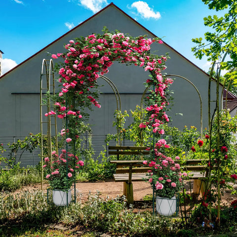 Heavy Duty Metal Garden Arch Trellis With Dual Planter Boxes For Climbing Plants In The Yard, Arched Archway For Roses Grapes Vegetables